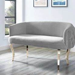 TOV Living Room Adina Velvet Loveseat With Gold Legs