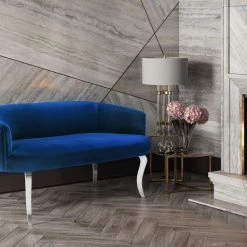TOV Adina Velvet Loveseat With Silver Legs Living Room