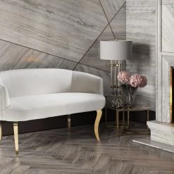 TOV Living Room Adina Velvet Loveseat With Gold Legs