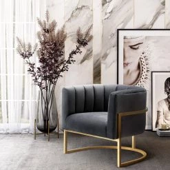 TOV Magnolia Velvet Accent Chair Gold Base