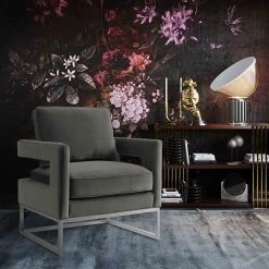 Tov Avery Grey Velvet Chair Living Room