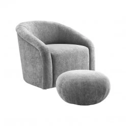 TOV Living Room Boboli Grey Chenille Accent Chair + Ottoman Set
