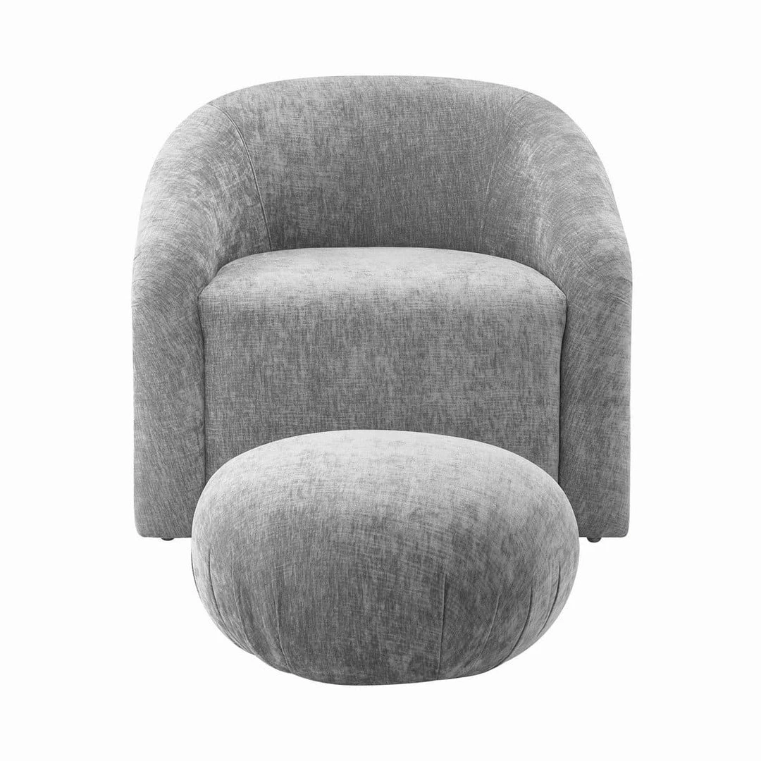 TOV Living Room Boboli Grey Chenille Accent Chair + Ottoman Set