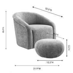 TOV Living Room Boboli Grey Chenille Accent Chair + Ottoman Set