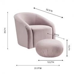 TOV Boboli Forest Velvet Accent Chair + Ottoman Set Living Room