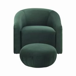 TOV Boboli Forest Velvet Accent Chair + Ottoman Set Living Room
