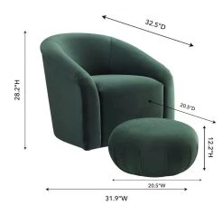 TOV Boboli Forest Velvet Accent Chair + Ottoman Set Living Room