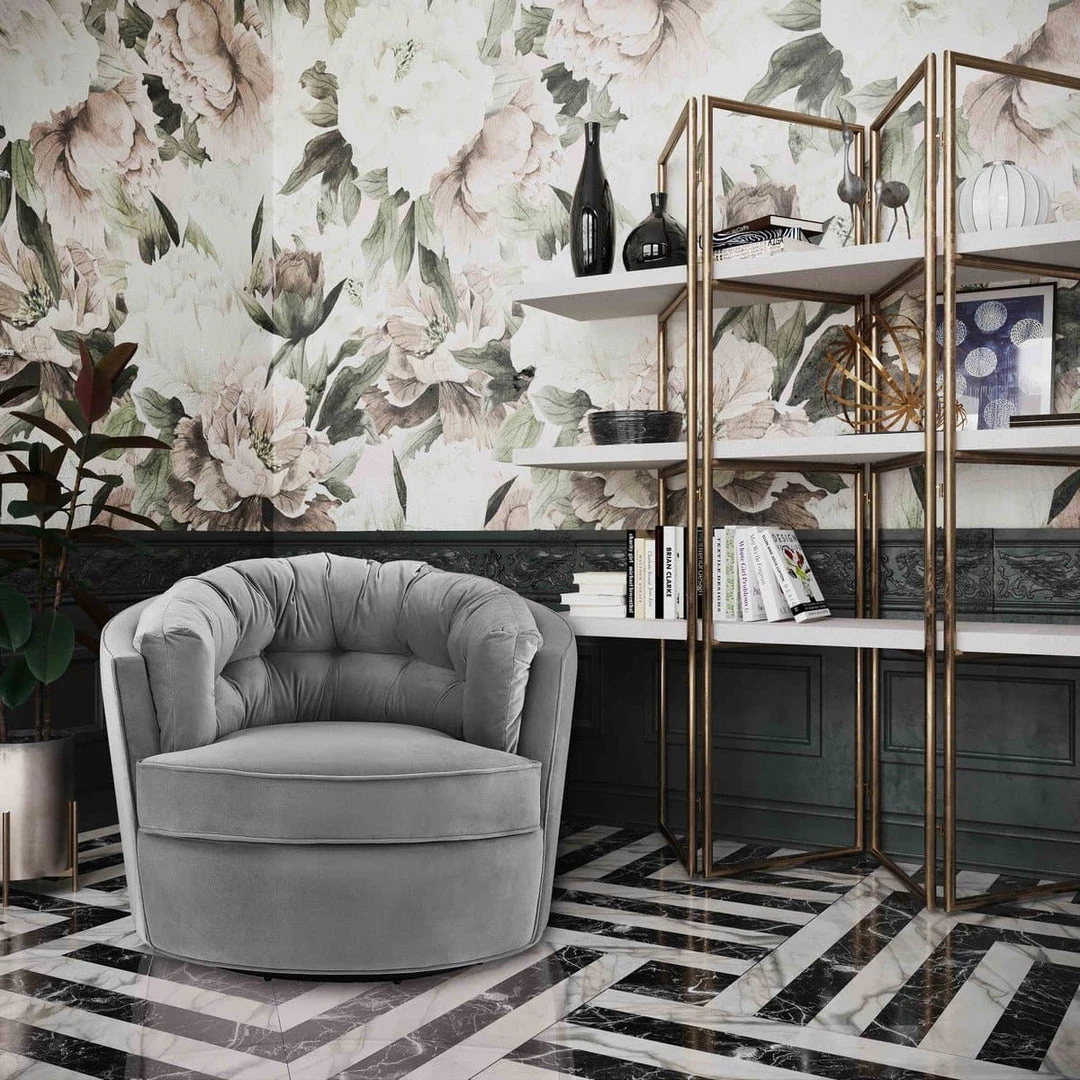 TOV Eloise Velvet Swivel Accent Chair