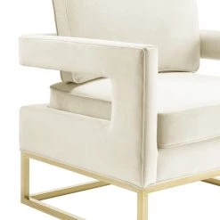 TOV Living Room Avery Velvet Accent Chair With Gold Legs
