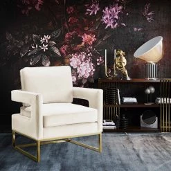TOV Living Room Avery Velvet Accent Chair With Gold Legs