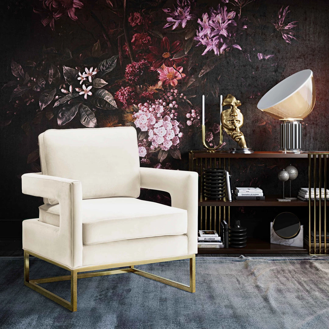 TOV Living Room Avery Velvet Accent Chair With Gold Legs