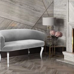 TOV Adina Velvet Loveseat With Silver Legs Living Room