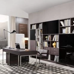 VIG Modrest Ezra Modern Brown Oak And Grey Office Desk W/ Side Cabinet