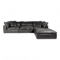 Moe's Clay Lounge Modular Sectional Nubuck Leather Black Living Room