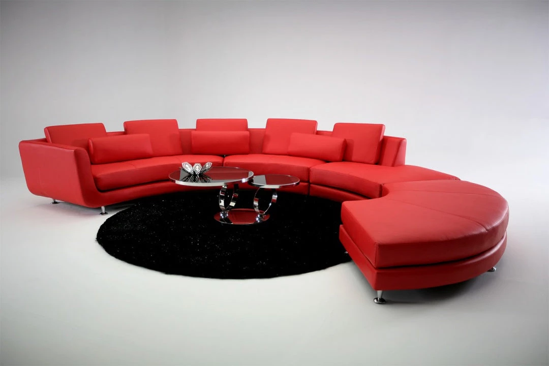 VIG Divani Casa A94 - Contemporary Red Leather Curved Sectional Sofa + Ottoman Living Room