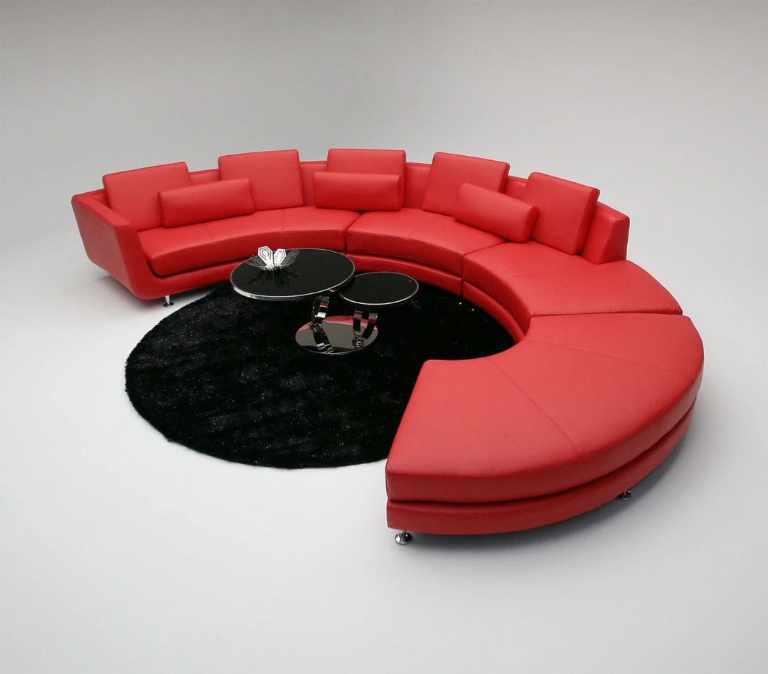 VIG Divani Casa A94 - Contemporary Red Leather Curved Sectional Sofa + Ottoman Living Room