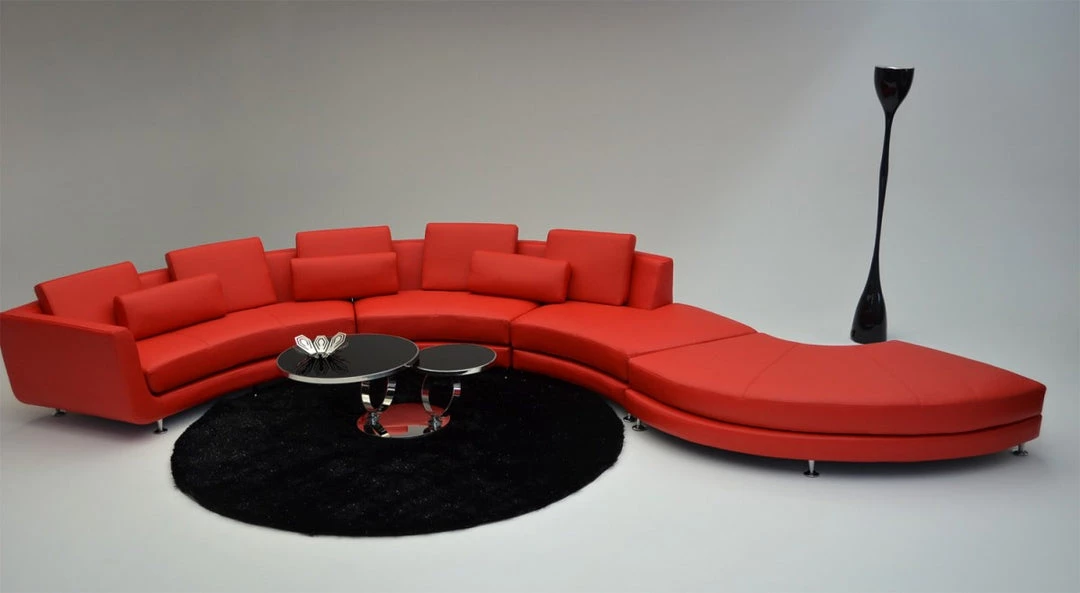 VIG Divani Casa A94 - Contemporary Red Leather Curved Sectional Sofa + Ottoman Living Room