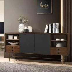 VIG Living Room Modrest Bronson Mid-Century Modern Walnut & Grey Buffet