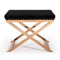 VIG Bedroom Modrest Alexia Modern Black Velvet & Rosegold Stool
