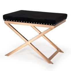 VIG Bedroom Modrest Alexia Modern Black Velvet & Rosegold Stool