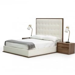 VIG Modrest Amberlie - White Vegan Leather & Walnut Bed Beds & Headboards