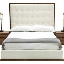 VIG Modrest Amberlie - White Vegan Leather & Walnut Bed Beds & Headboards