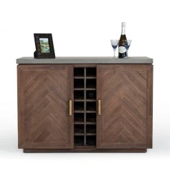 VIG Modrest Amos Modern Concrete & Acacia Wine Cabinet