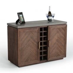 VIG Modrest Amos Modern Concrete & Acacia Wine Cabinet