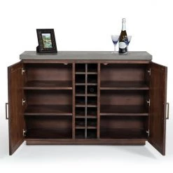 VIG Modrest Amos Modern Concrete & Acacia Wine Cabinet