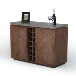 VIG Modrest Amos Modern Concrete & Acacia Wine Cabinet