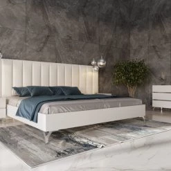 VIG Nova Domus Angela - Italian Modern White Eco Leather Bed W/ Nightstands And Wings Bedroom