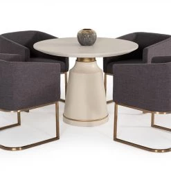 VIG Modrest Ariana Modern Off-White Concrete & Brass Round Dining Table Dining Room