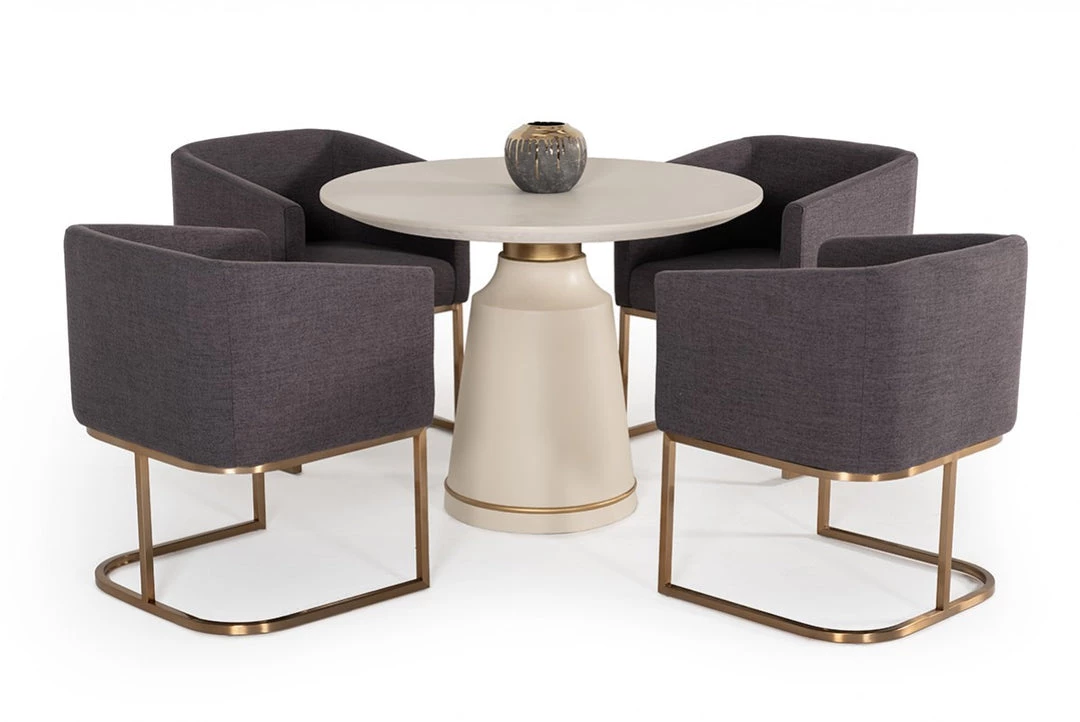 VIG Modrest Ariana Modern Off-White Concrete & Brass Round Dining Table Dining Room