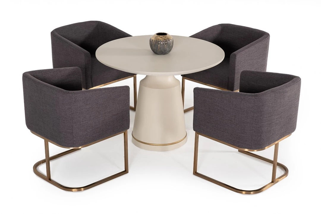 VIG Modrest Ariana Modern Off-White Concrete & Brass Round Dining Table Dining Room