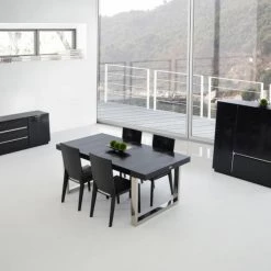 VIG A&X Skyline - Modern Black Crocodile Lacquer Extendable Dining Table Dining Room