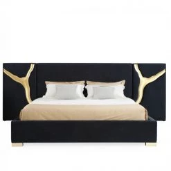 VIG Modrest Aspen - Eastern King Glam Black Velvet & Gold Bed
