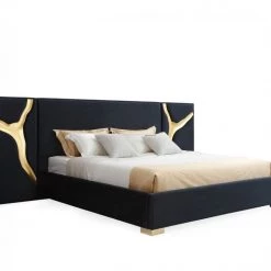 VIG Modrest Aspen - Eastern King Glam Black Velvet & Gold Bed