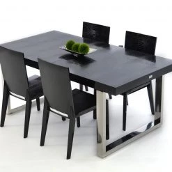 VIG A&X Skyline - Modern Black Crocodile Lacquer Extendable Dining Table Dining Room
