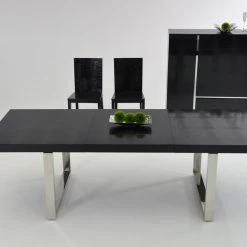 VIG A&X Skyline - Modern Black Crocodile Lacquer Extendable Dining Table Dining Room