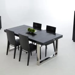 VIG A&X Skyline - Modern Black Crocodile Lacquer Extendable Dining Table Dining Room