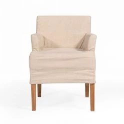 VIG Modrest Axtell - Farmhouse Oatmeal Fabric Dining Arm Chair Dining Room