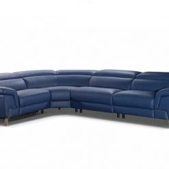 VIG Accenti Italia Azur - Italian Modern Blue Leather Sectional Sofa With Recliner