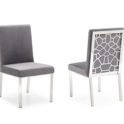 VIG Modrest Reba Modern Grey Velvet & Stainless Steel Dining Chair (Set Of 2)