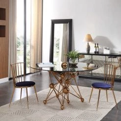 VIG Dining Room Brenna - Modern Blue & Gold Dining Chair (Set Of 2)