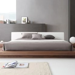 VIG Modrest Opal Modern Walnut & White Platform Bed Beds & Headboards