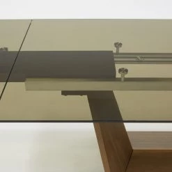 VIG Modrest Babia Modern Smoked Glass & Walnut Extendable Dining Table Dining Room