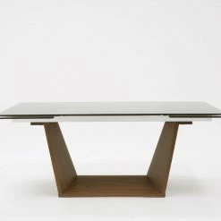 VIG Modrest Babia Modern Smoked Glass & Walnut Extendable Dining Table Dining Room