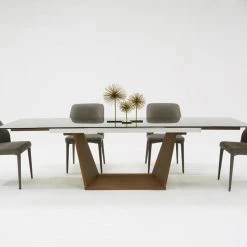 VIG Modrest Babia Modern Smoked Glass & Walnut Extendable Dining Table Dining Room