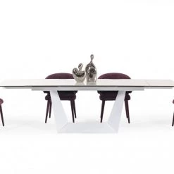 VIG Dining Room Modrest Baldwin - Modern White Ceramic Extendable Dining Table