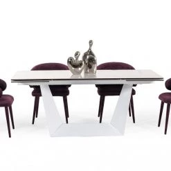 VIG Dining Room Modrest Baldwin - Modern White Ceramic Extendable Dining Table